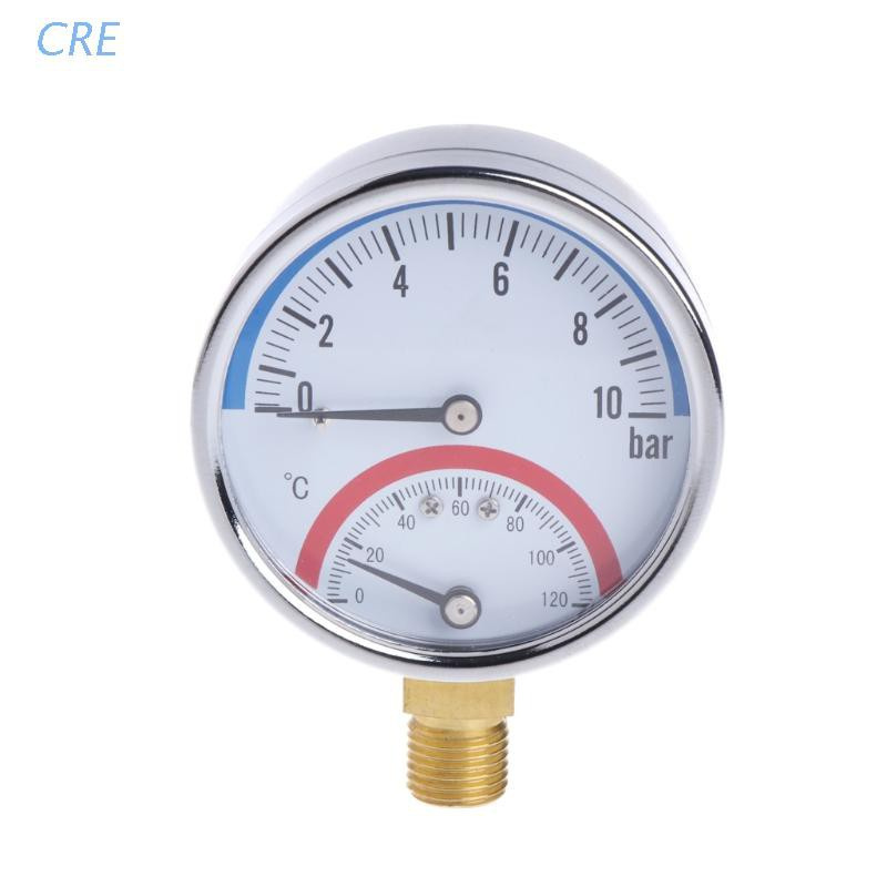 CRE  10 Bar Temperature Pressure Gauge Meter G1/4 Thread 2 in1 Thermometer Monitor