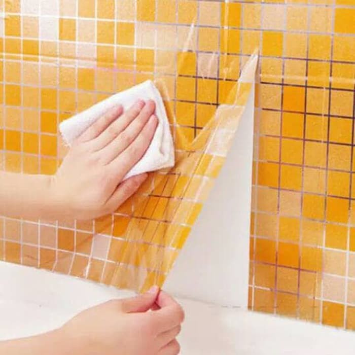 Wallpaper dinding dapur kamar mandi keramik marmer orange minimalis