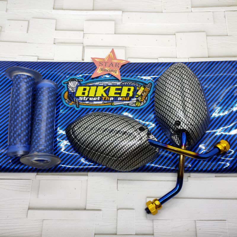 Spion Carbon honda model Beat Two tone+kulit jok biker+handgrip carbon universal Honda