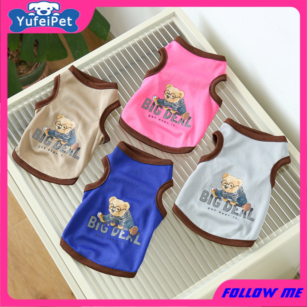 Pakaian Rompi Anjing / Kucing Motif Print Kartun Bahan Tipis Breathable Untuk Musim Panas