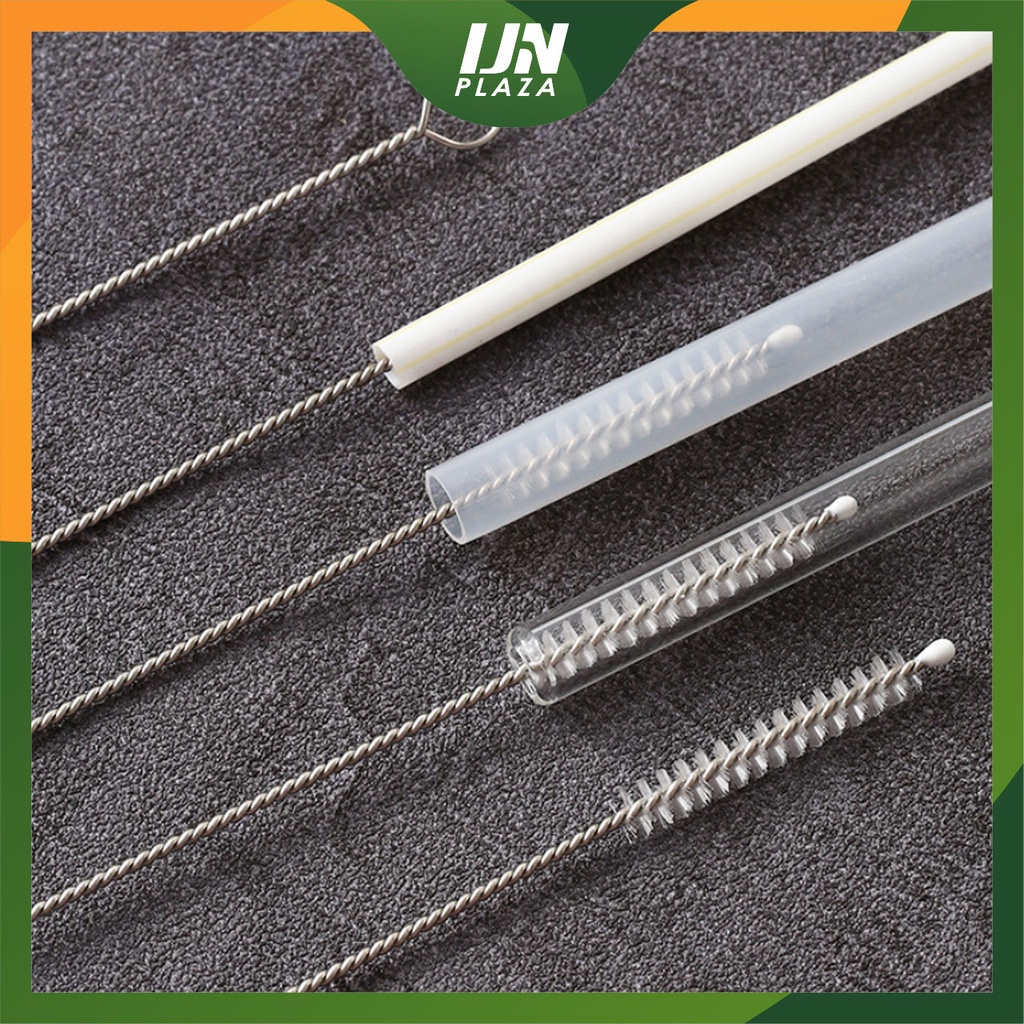 ❤ IJN ❤ Sikat Sedotan Stainless Steel Brush Straw Kawat Bengkok Lurus Panjang Alat Pembersih Gelas Bulu Halus