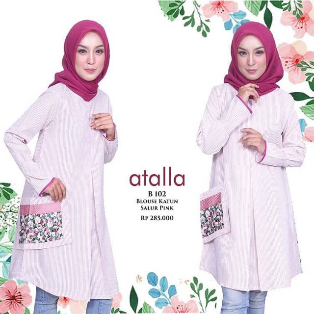 TUNIK ATALLA KATUN SALUR PINK BAJU ATASAN HIJABERS MODERN PREMIUM