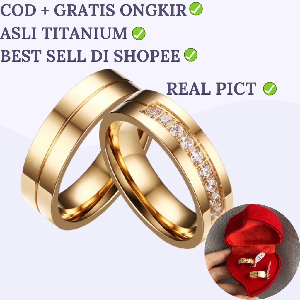 [Best Seller] Cincin Couple / Tunangan / Nikah / Pasangan / Titanium Gold unik dan elegant C034