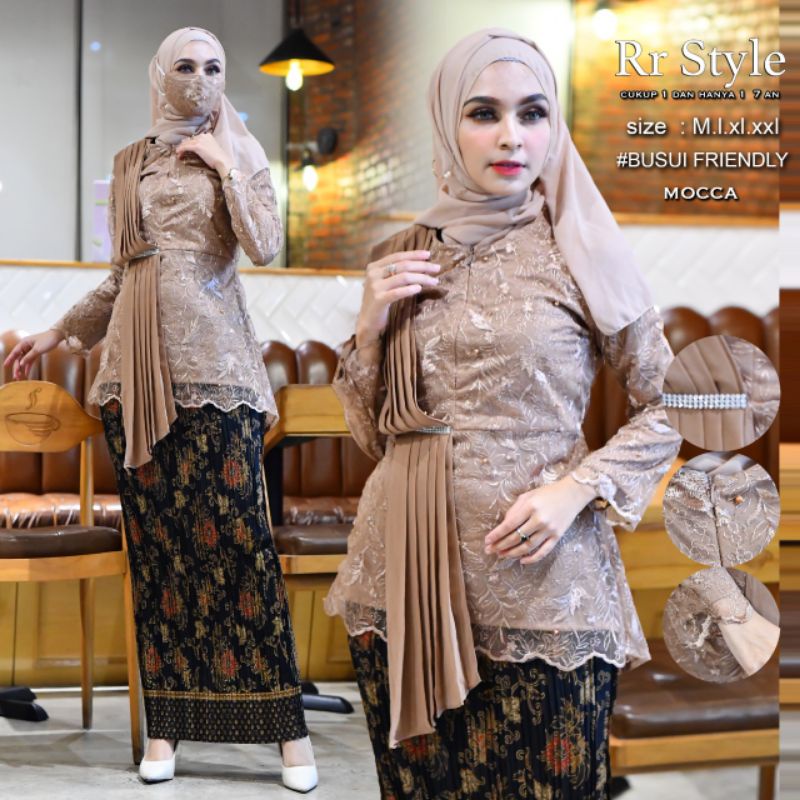 AURORA SELENDANG PURPLE ~ SETELAN KEBAYA MODERN ~ AURORA SELENDANG CERUTY ~ KEBAYA KEKINIAN - KEBAYA-1 SET MOCCA