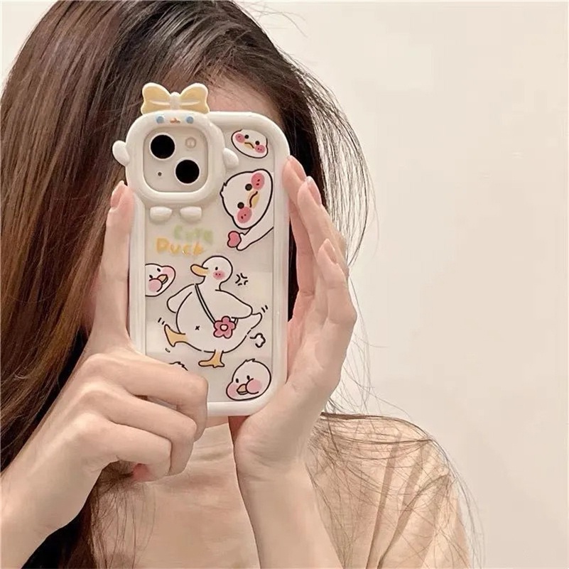 Soft Case Pelindung Lensa Kamera Motif Bebek Bahan TPU Anti Jatuh Untuk iPhone 14 13 12 11 Pro Max X Xr Xs Max 7 8 6 6s Plus SE 2020