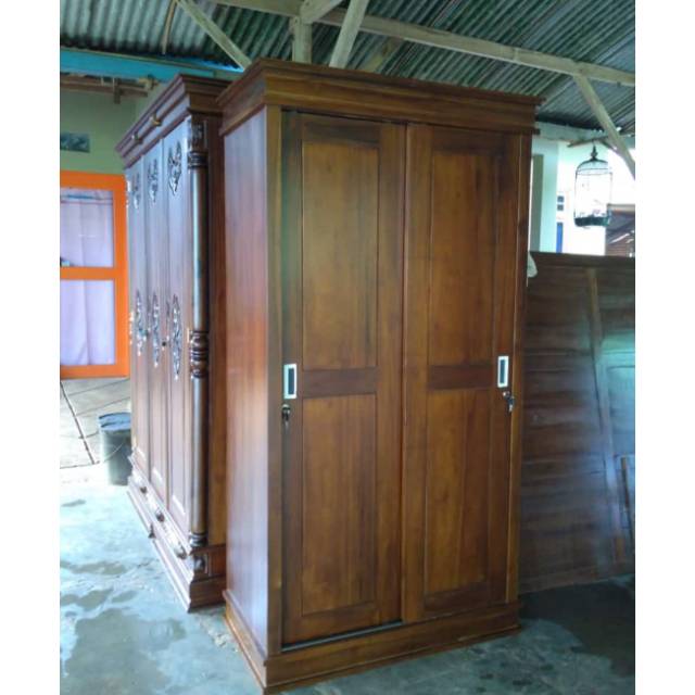 Almari pintu 2 sleding lemari pakaian pintu 2 sleding almari pakaian minimalis jati mebel jepara