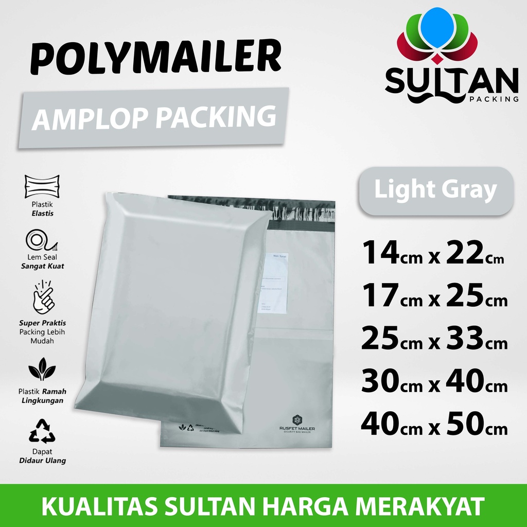

Polymailer Polimailer Amplop Plastik Packing Light Grey Rusfet Premium Satuan