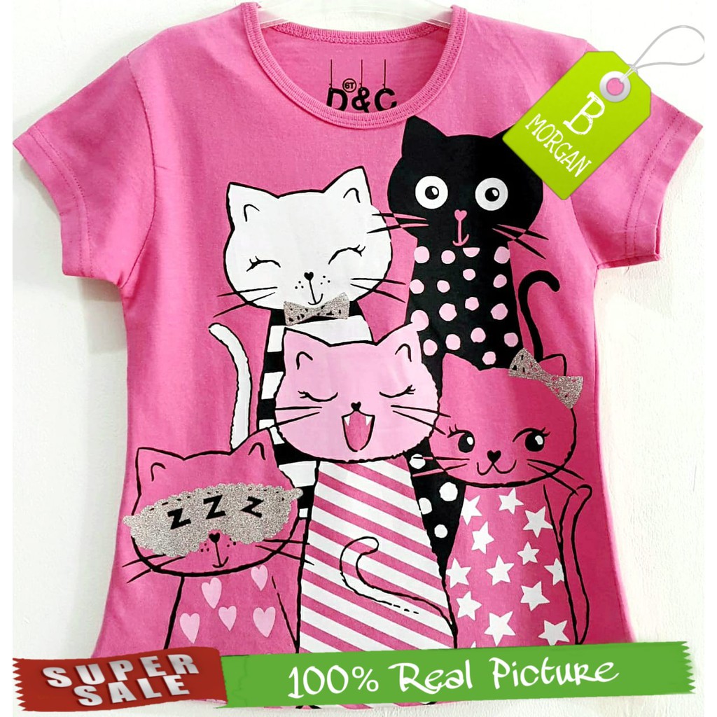  Baju  Kaos  Anak  Perempuan motif Five Cats Pink 1 6 tahun 