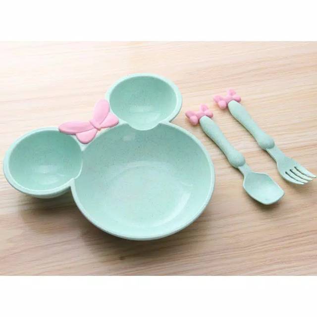 SET PIRING Makan Anak Karakter Minnie Mickey Sendok Garpu