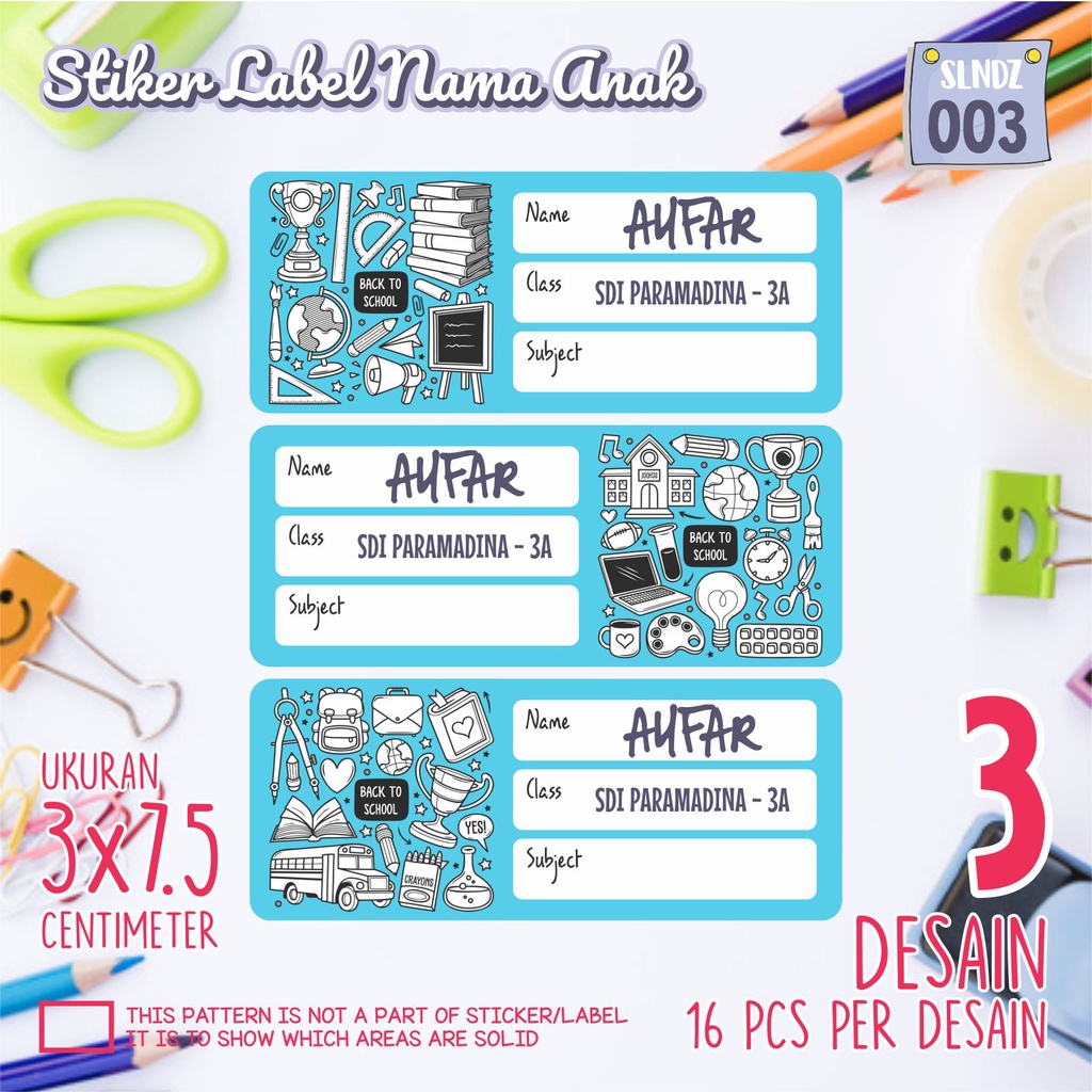 

stiker label nama waterproof anak murah sekolah sepatu buku SLNDZ 003