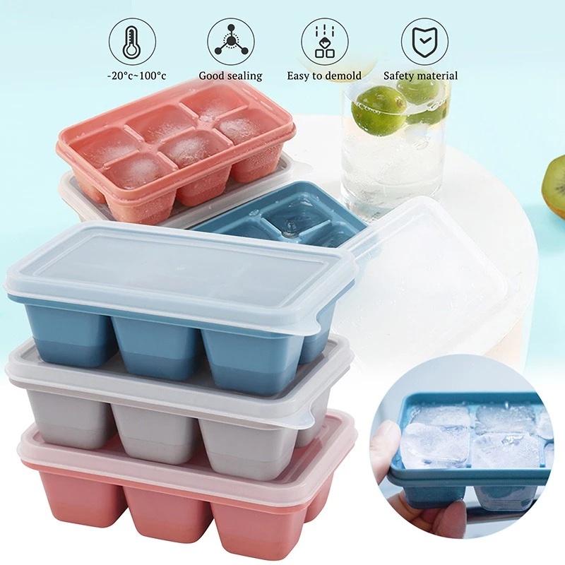 [Durable PP And Silicone DIY Ice Cube Cube Storage Box] [6 Grids Ice Pop Makers] [Reusable  Ice Cube Mold ]