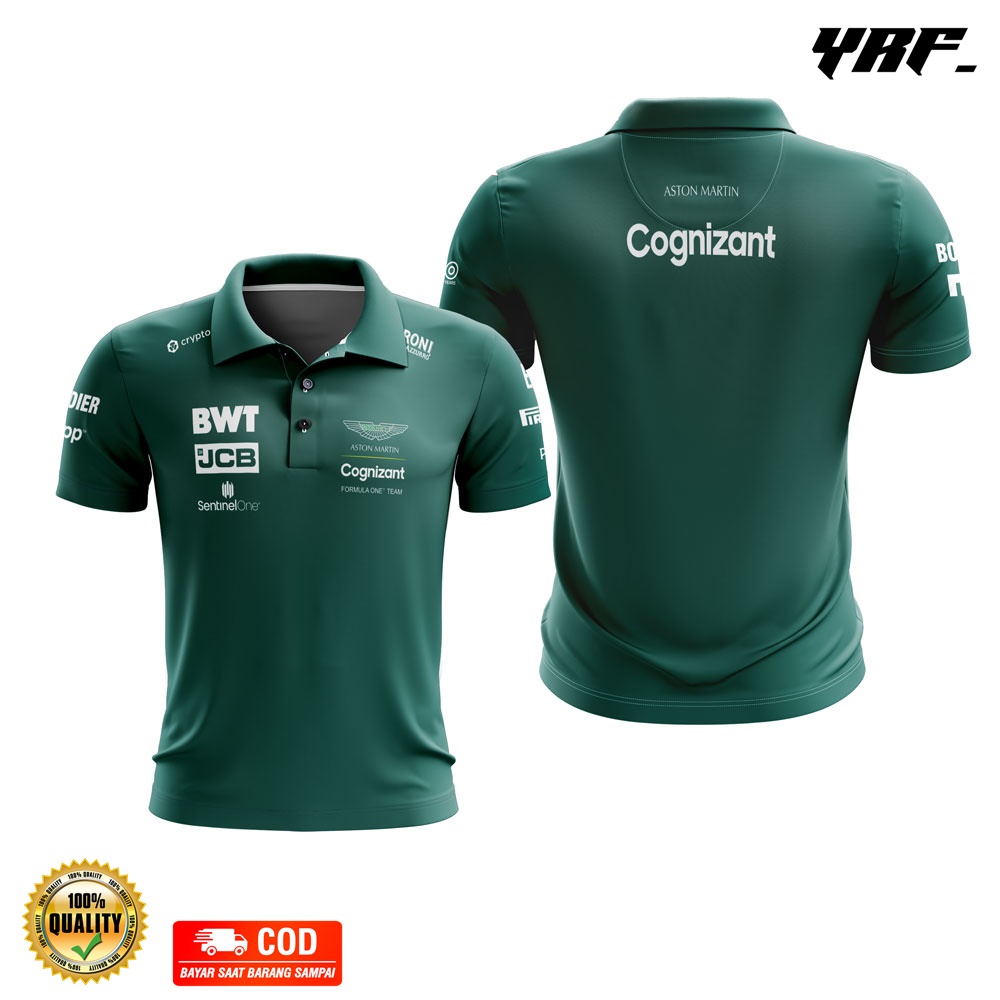 Kaos Baju Aston Martin Cognizant Kerah Polos Jersey F1 Formula One Team Racing Lengan Pendek Full Pr