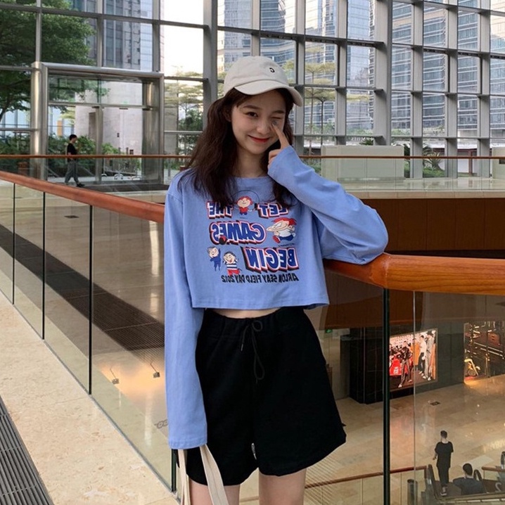 [littlecrab] Kaos Crop Games Unik Atasan Wanita Trend Kekinian Let The Games Begin Croptop Oversize Lilac Putih Lucu Sweater Crop Korean Style