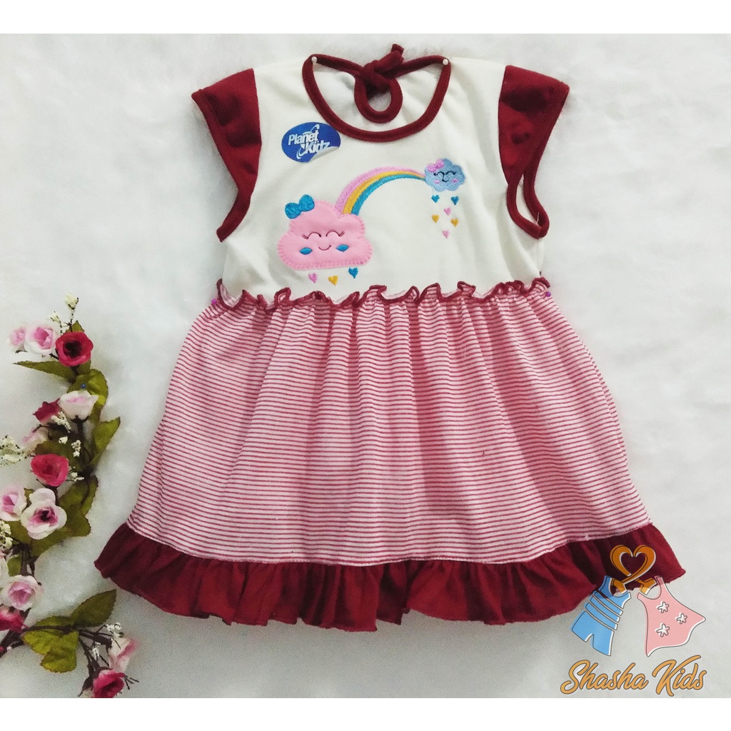 [L-010] Baju Bayi Perempuan/Dress Bayi Perempuan Planet Kids cantik motif pelangi lucu 0-6 bln