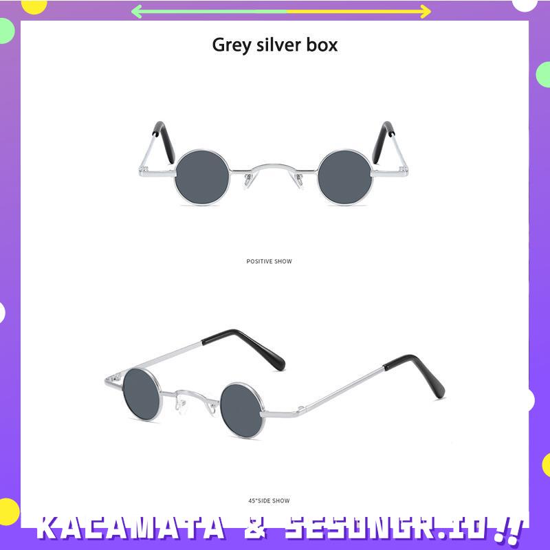Kacamata Hitam Anak metal Bulat Retro Ultra Kecil Pria Wanita Kaca mata Hip-Hop Punk Style Sunglasses