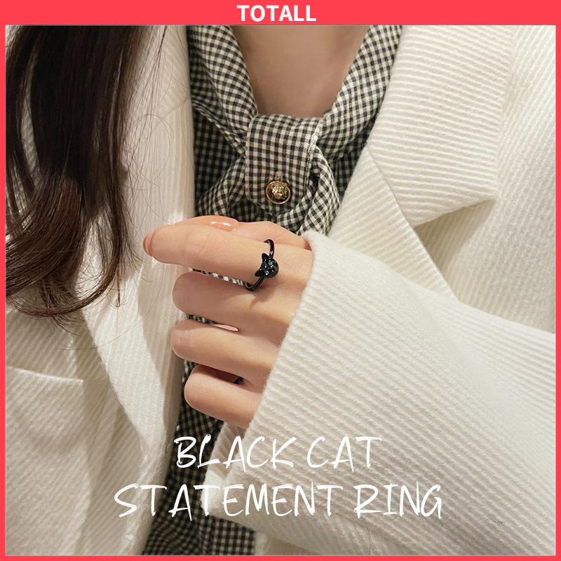 COD Cincin Kucing Hitam Wanita Trendi Desain Niche Cincin Jari Telunjuk Fashion Kepribadian Cincin-Totall