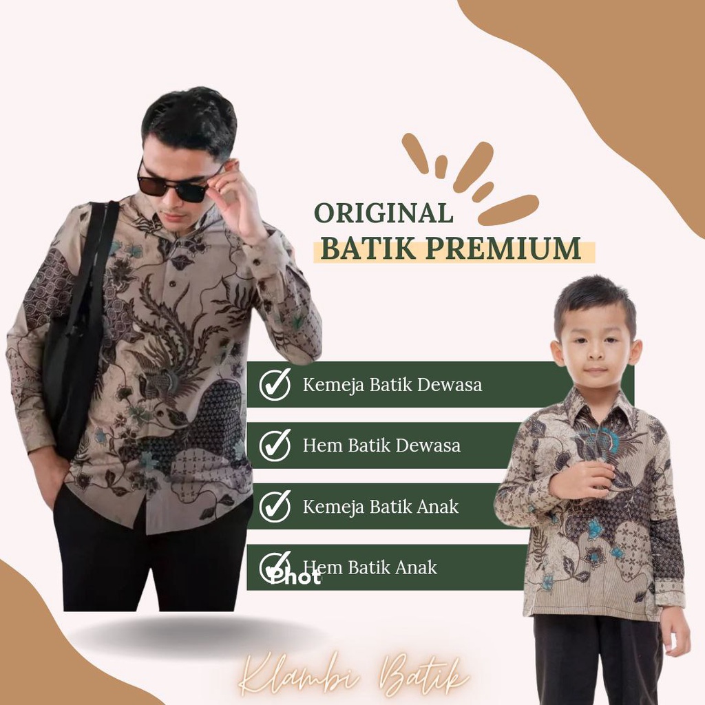 Kemeja Batik Pria Motif Sekarjagad Putih Coklat Dan UNgu// Couple Batik Ayah Dan Anak Laki-laki Lengan Panjang