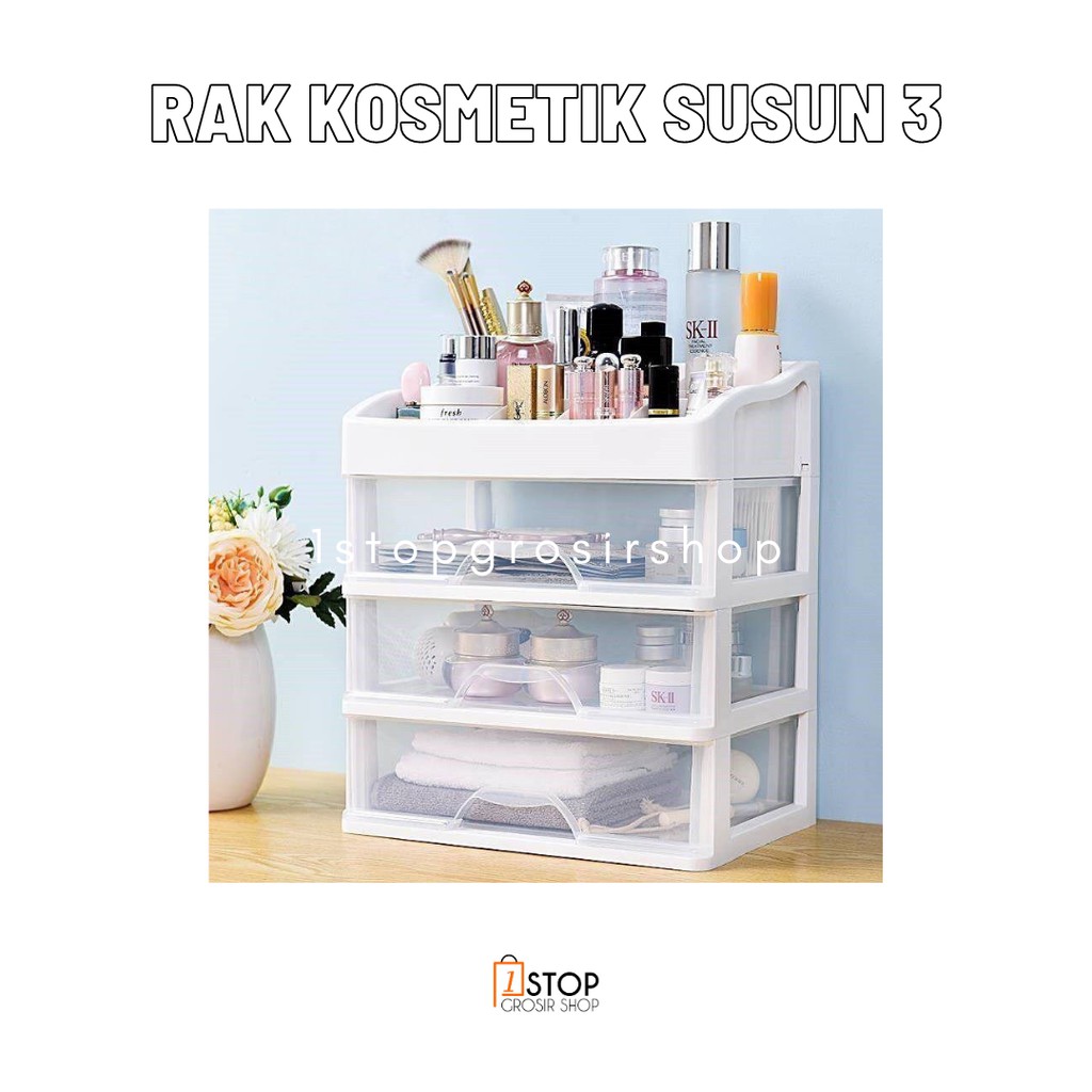 Rak Kosmetik Organizer Multifungsi Laci Susun Rak Make up Mini Storage Box