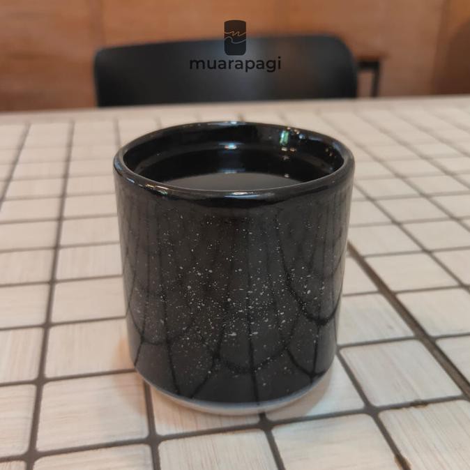 MUARAPAGI Mug Keramik Hitam Bintik - Gelas Kopi, Cangkir Teh Jepang