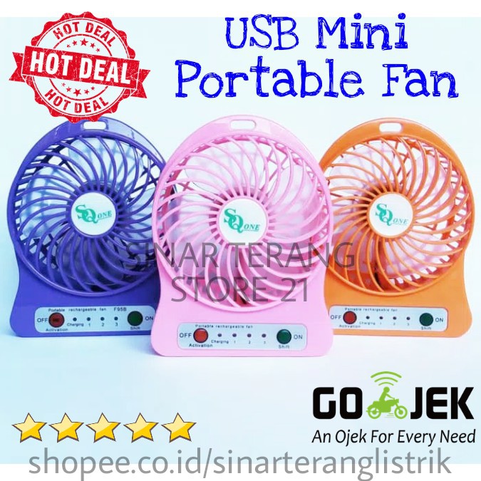 NEW Kipas Angin Mini Portable + Senter 3 Speed Fan Meja SQ One E950A Kualitas Bagus Angin Kencang