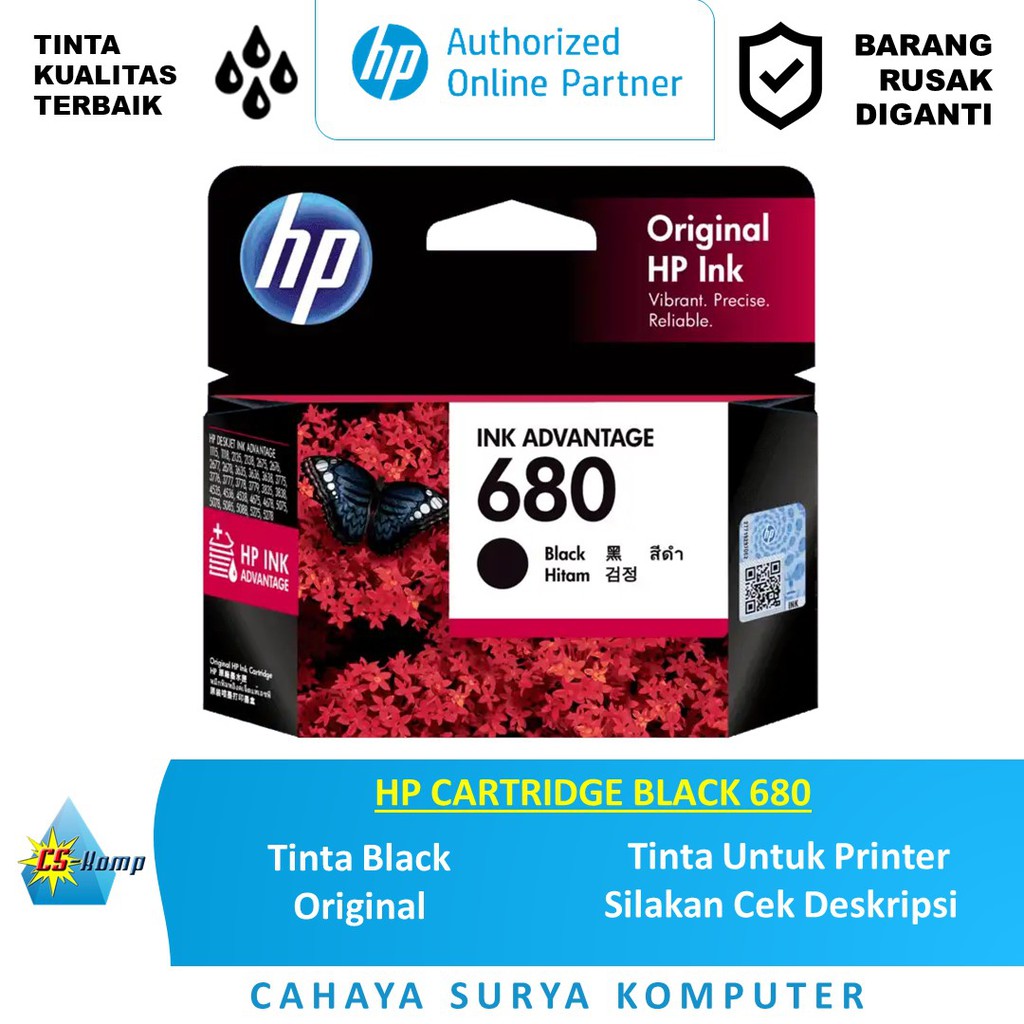 HP CARTRIDGE BLACK 680 UNTUK PRINTER HP DeskJet 1110, 1115, 2130, 2135, 3630, HP ENVY 4520