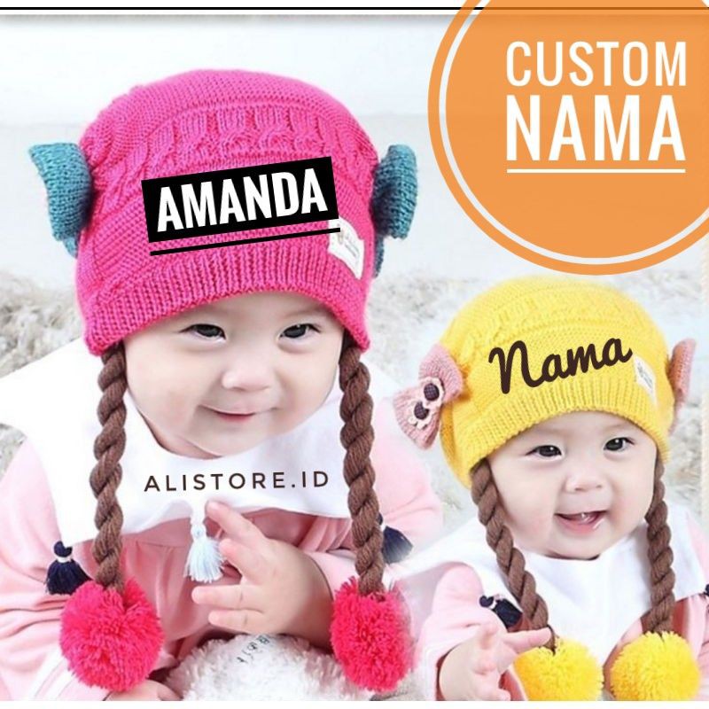 Topi Kupluk bayi kepang Anak Bayi kepang rambut bayi kupluk bayi perempuan 0-5 Tahun Custom nama Fre