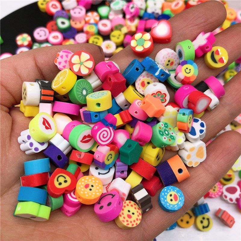 20pcs Manik-Manik Polymer Clay Bentuk Bunga Matahari Hati Hewan Ukuran 10mm Untuk Membuat Perhiasan