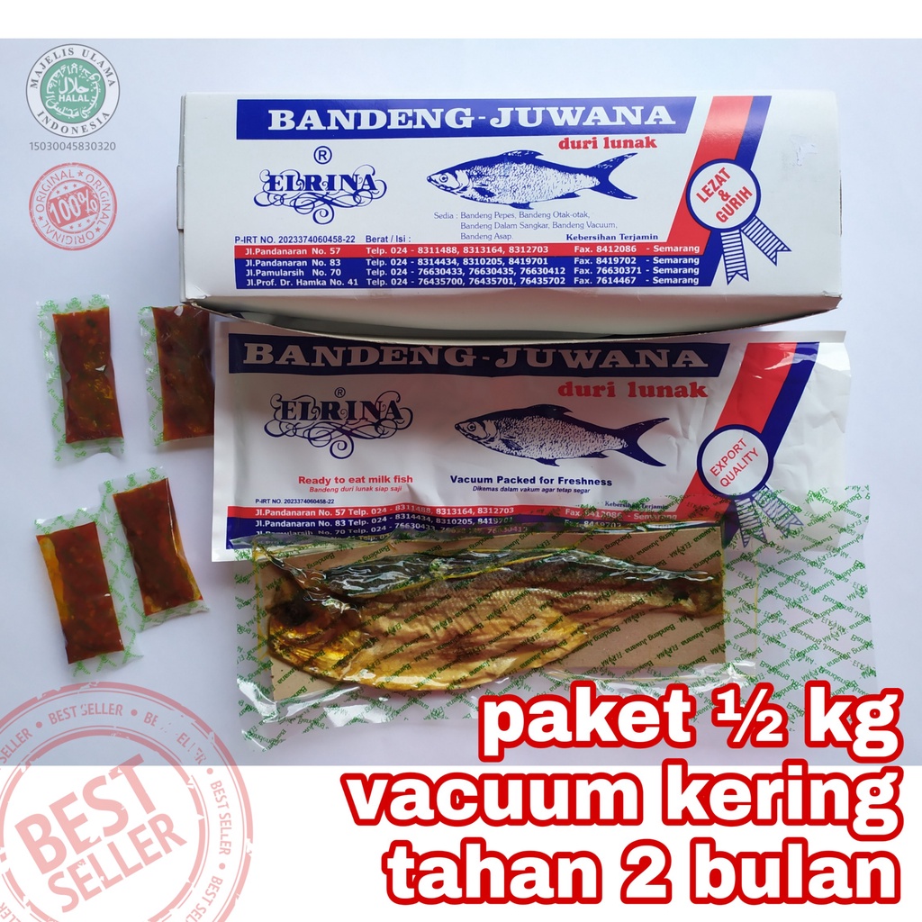 

Bandeng Presto Duri Lunak Vacum Vacuum Kering Juwana Elrina Semarang Paket ½ kg