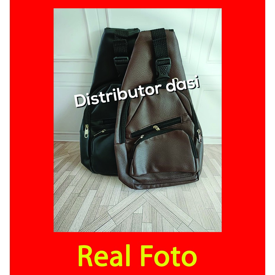 Tas Selempang pria bahan Kulit hitam dan coklat Cross Sling Bag ready stok distributor dasi