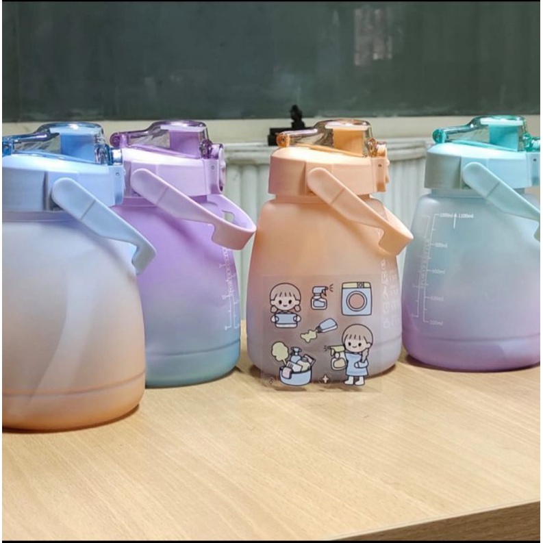 BOTOL MINUM GRADASI KOREA VIRAL UK 1300ML SEDOTAN+STIKER