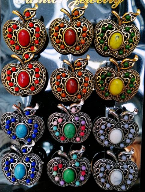 ISI 12 PCS BROOCH MINI ETNIK PERAK BAKAR