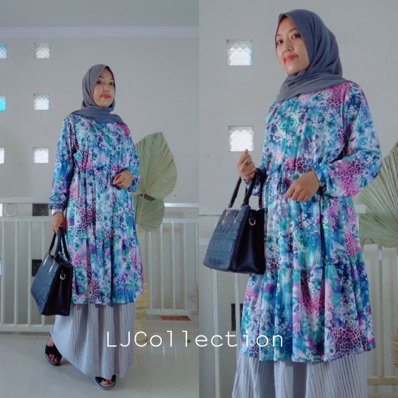 COD Tunik Jumbo / Atasan wanita Motif Bunga Abstrak / Long Tunik Terlaris / Long Tunik Big Size