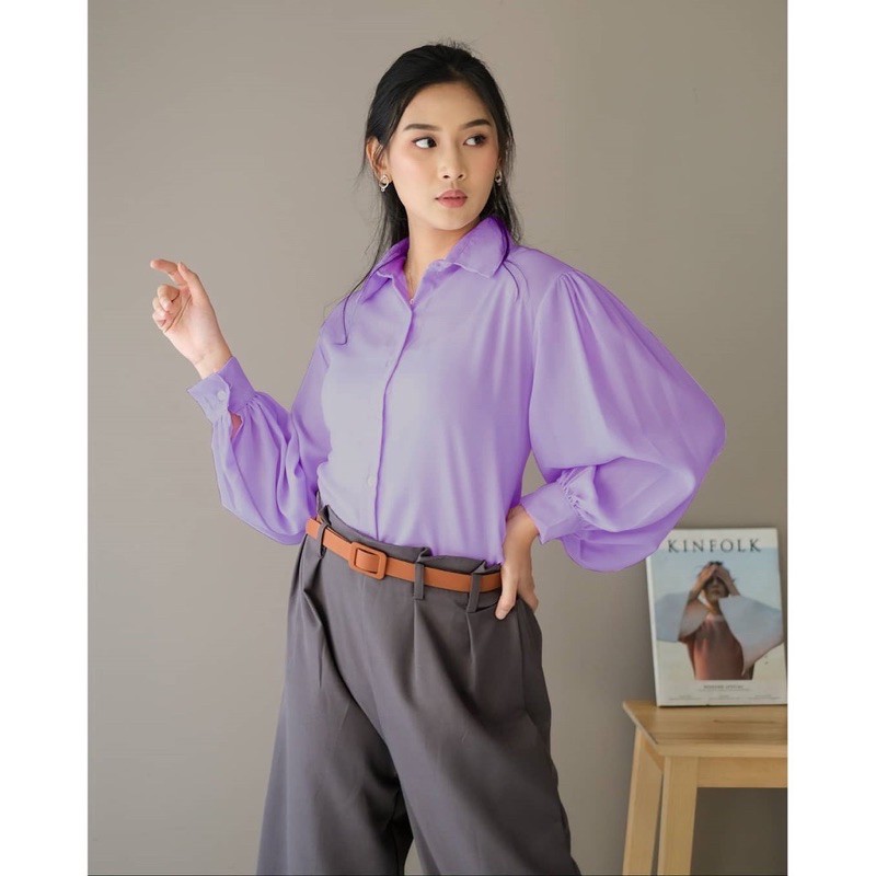 AUDRY RUFI BASIC SHIRT RUFFLE PREMIUM PASTEL SOFT FULL KANCING FASHION WANITA MUSLIM