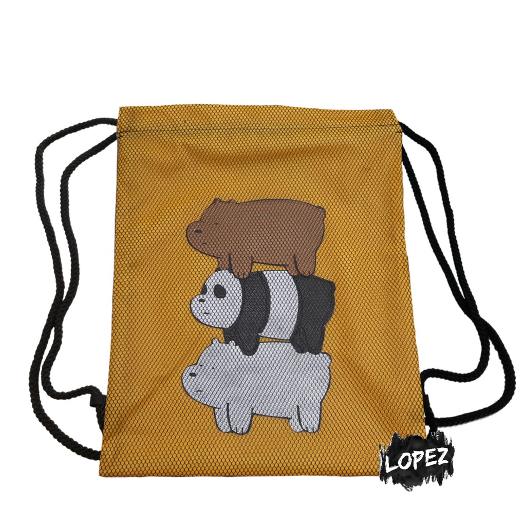 Tas Jaring We Bare Bears / Tas Serut Grizzly Panda Ice Bear Chloe Park / String Bag Beruang Lopez