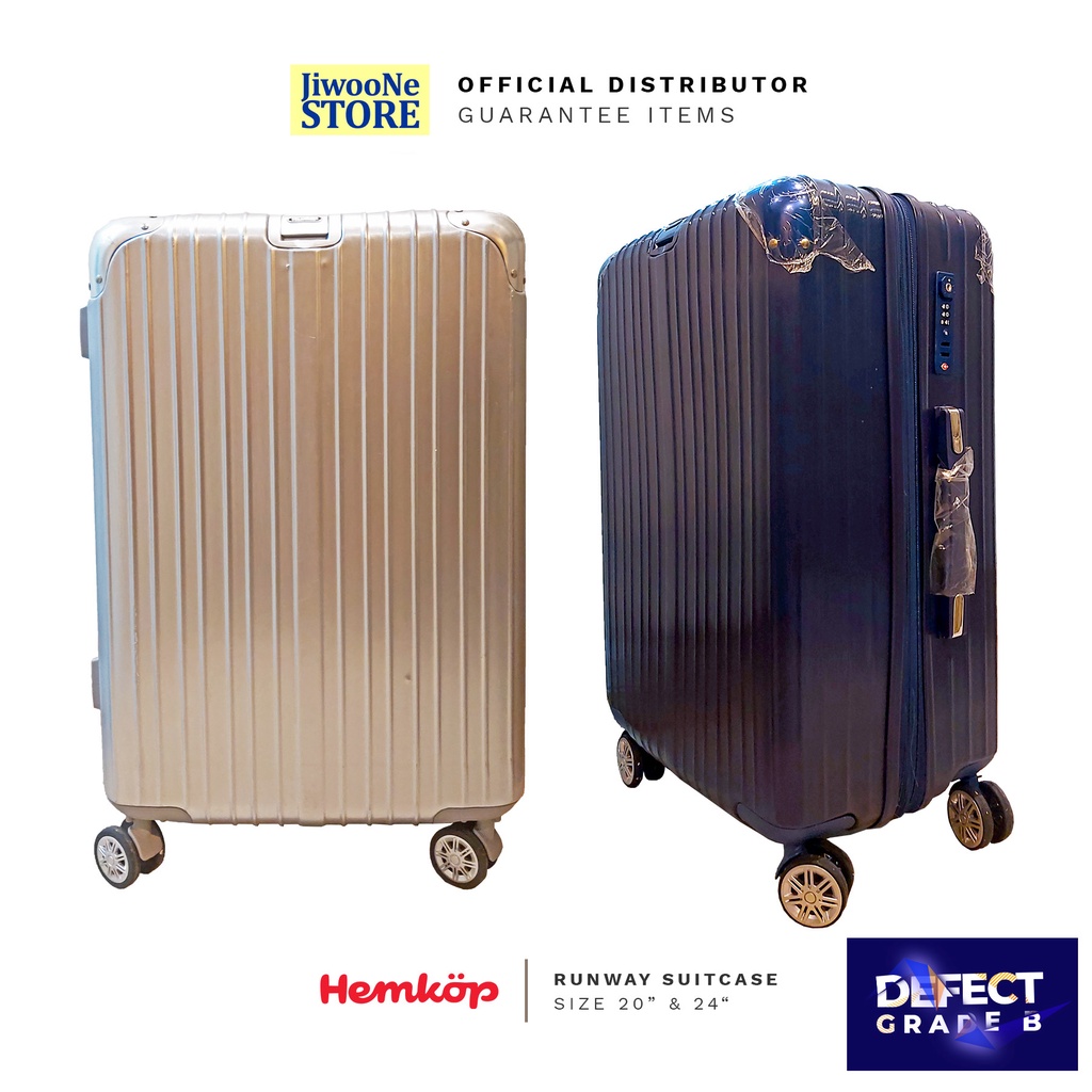 Koper DEFECT Grade B Navy dan Silver - 24 dan 20 inch Suitcase Hemkop Jiwoone clearance haji umroh k