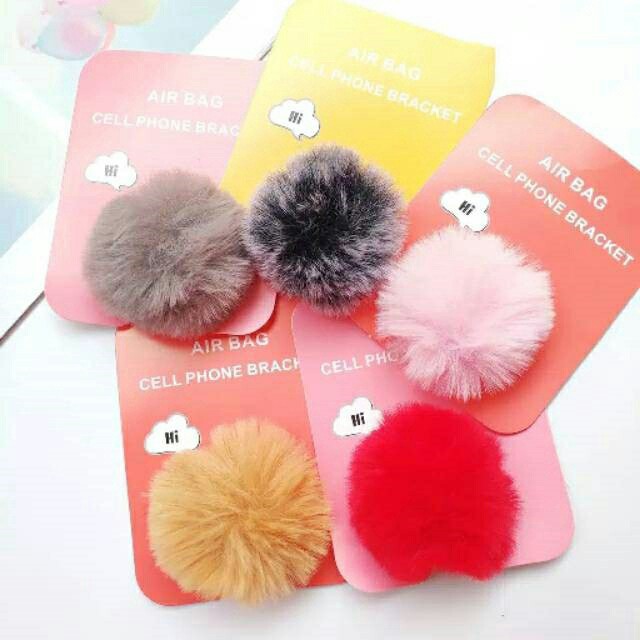 [IMPOR] DOMMO - D6015 Popsocket Bulu / Pompom 3D / Pop Socket Phone Holder Pom Pom Bulu Warna Warni