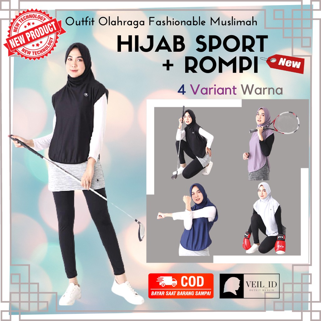 Hijab Sport + Rompi Vest Outer Instan Olahraga, Outfit Olahraga