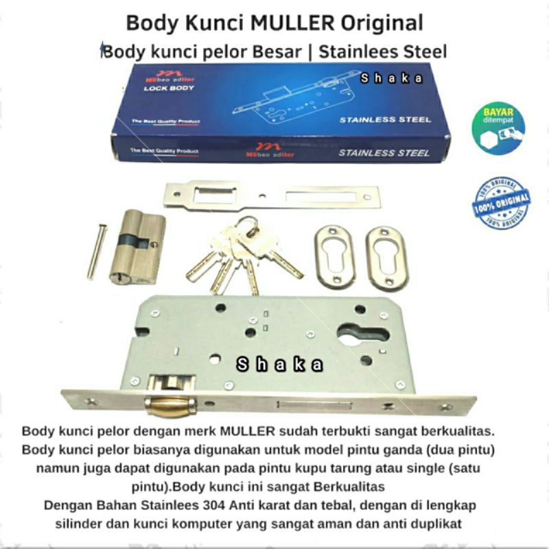 Body kunci pelor merk Muller kunci pintu rumah stainless slot kunci pintu rumah