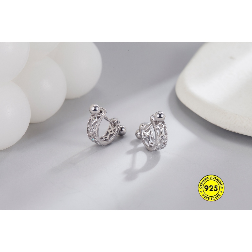 Anting Tusuk Sterling Silver 925 Model Ulir Untuk Unisex / Pria / Wanita