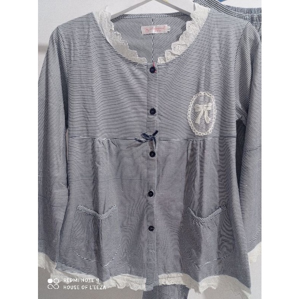 Piyama PP tebal full print L & XL-KANCING PITA NAVY