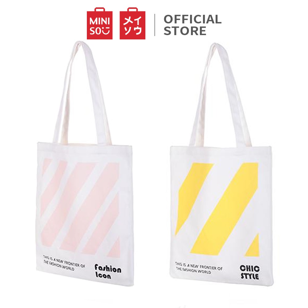 Miniso official Tas Tote bag Diagonal Stripe Shopping Bag Shopee Indonesia