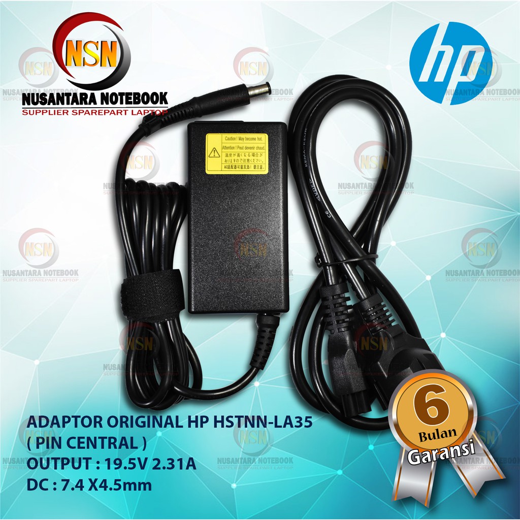 Adaptor Original Laptop HP HSTNN-LA35 PIN CENTRAL 19.5V 2.31A DC 7.4x4.5mm