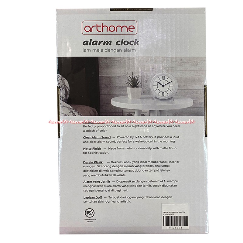 Arthome Alarm Clock 5inchi Jam Meja Dengan Alaram Bunyi Model Klasik Classic Clock Art Home White Putih