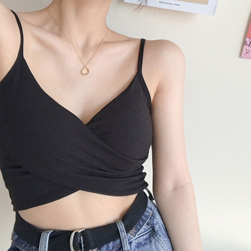 ❤ MIMI ❤  TANK TOP CROSS TWIST PAKAIAN CROP TOP DALAMAN WANITA KOREA V NECK ATASAN CEWEK