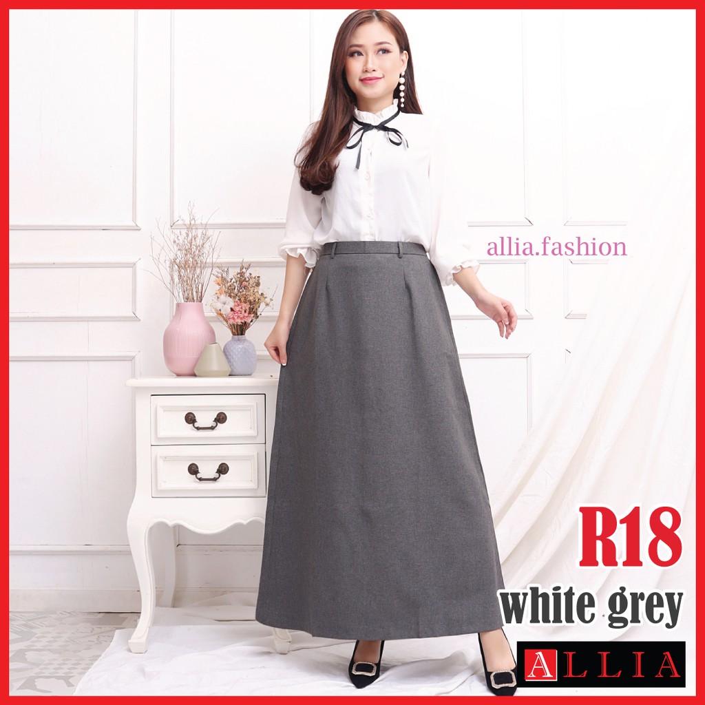 ALLIA R18 - MOCHA - M - 7L - Rok A Wanita - Rok Panjang Wanita - Rok kerja wanita - ROK Payung-ROK R18 - WHITE GREY