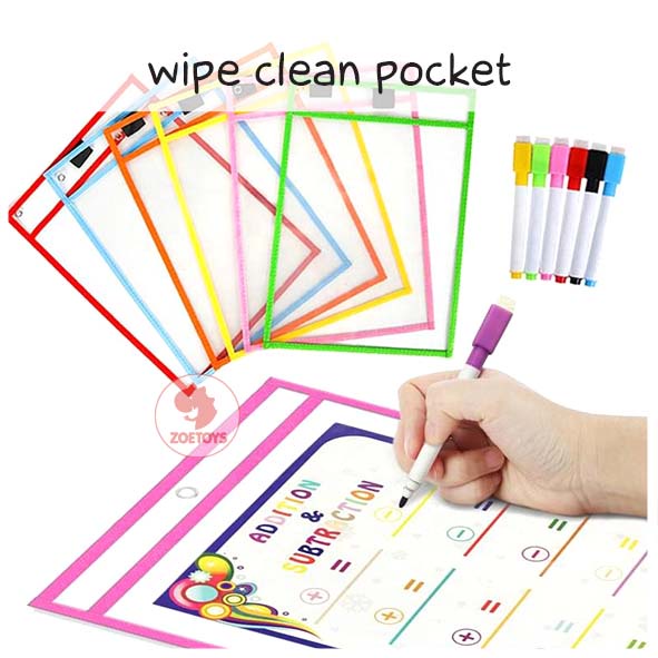 Zoetoys Wipe Clean Pocket | Basic Reusable rewritable worksheet sheet | bisa untuk buku Gakken yang Vertical