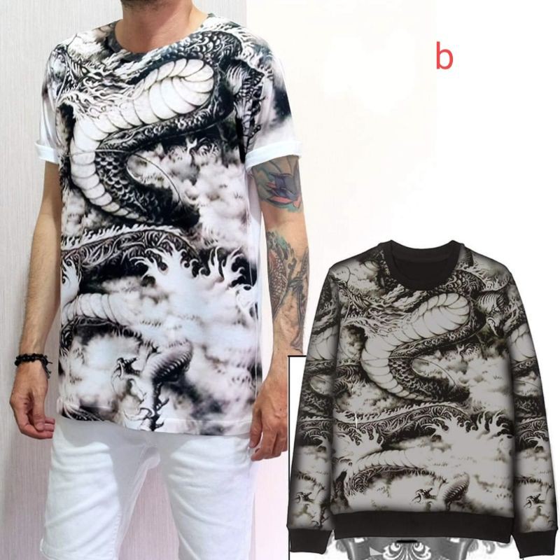 Sweater crewneck motif naga  pria printing