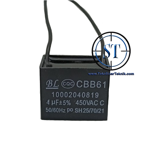 Capacitor 4/450V AC Kotak Kapasitor Kipas Angin 4uF 450VAC CBB61 2 Wire 4 Mikro 450 Volt