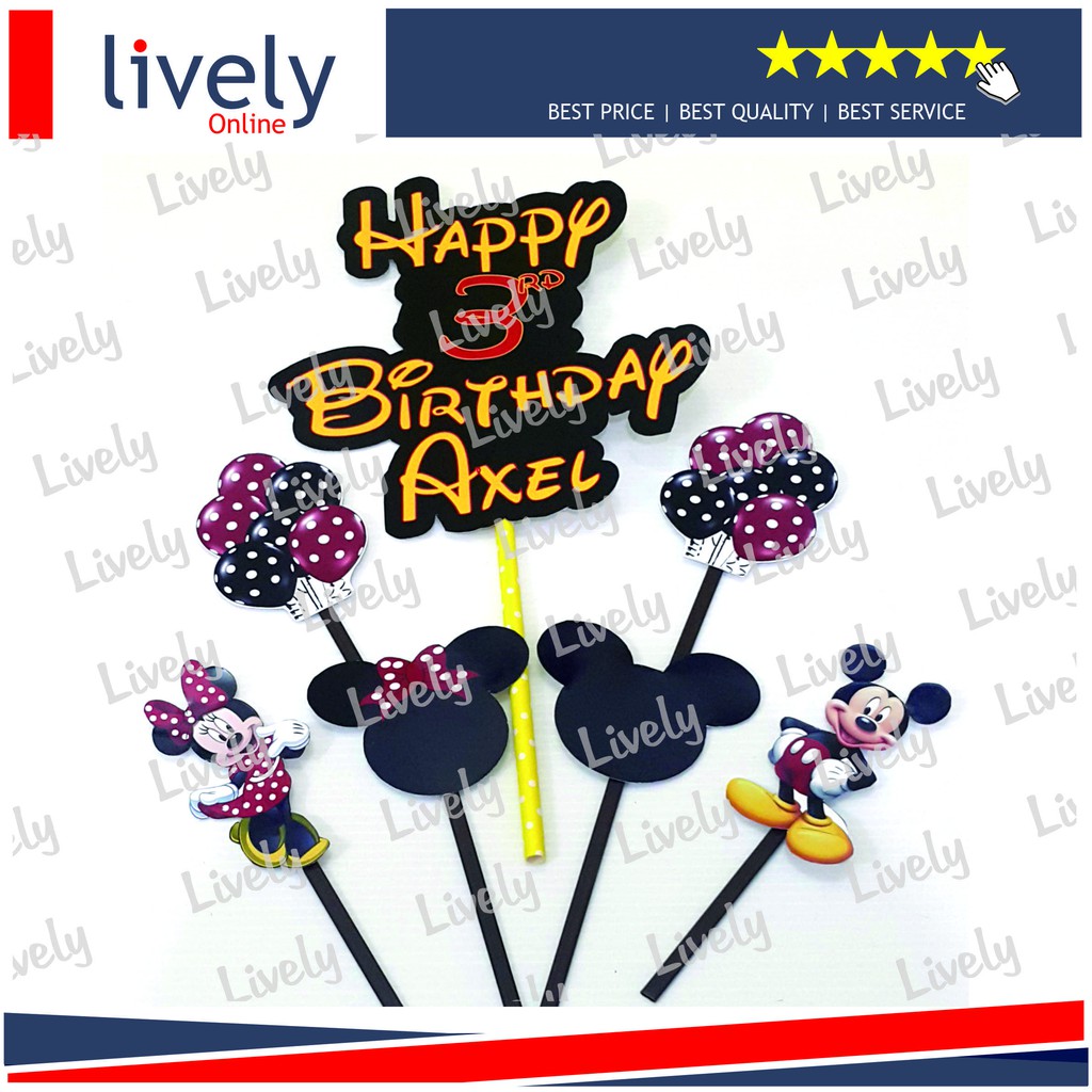 CUSTOM NAMA CAKE TOPPER KARAKTER MICKEY MINNIE MOUSE HIASAN KUE HBD HAPPY BIRTHDAY