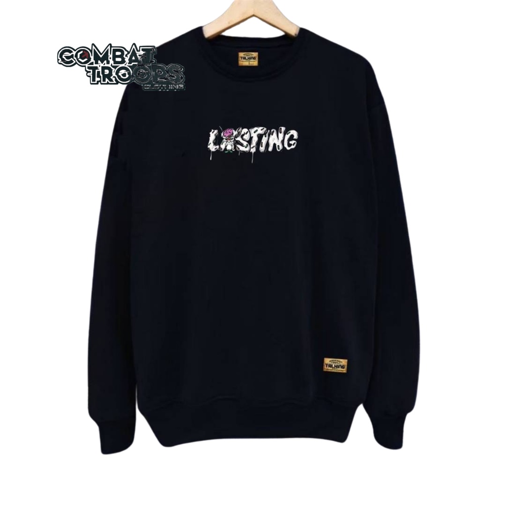 Sweater Pria Aesthetic Distro Warna Hitam List Lasting Sweter oversize M L XL XXL Crewneck Putih Pria Jaket Pria Original Premium